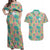 Seamless Hawaiian Quilt Pattern Couples Matching Off Shoulder Maxi Dress and Hawaiian Shirt Hawaii Culture Palm Leaf Tropical - Polynesian Pride