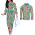 Seamless Hawaiian Quilt Pattern Couples Matching Off The Shoulder Long Sleeve Dress and Long Sleeve Button Shirt Hawaii Culture Palm Leaf Tropical - Polynesian Pride