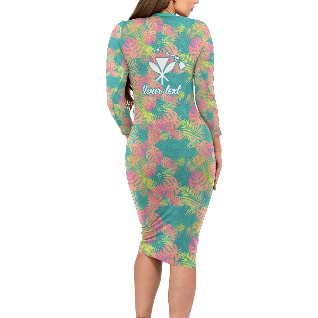 Seamless Hawaiian Quilt Pattern Family Matching Long Sleeve Bodycon Dress and Hawaiian Shirt Hawaii Culture Palm Leaf Tropical - Polynesian Pride