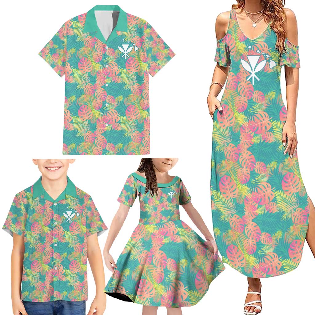 Seamless Hawaiian Quilt Pattern Family Matching Summer Maxi Dress and Hawaiian Shirt Hawaii Culture Palm Leaf Tropical - Polynesian Pride