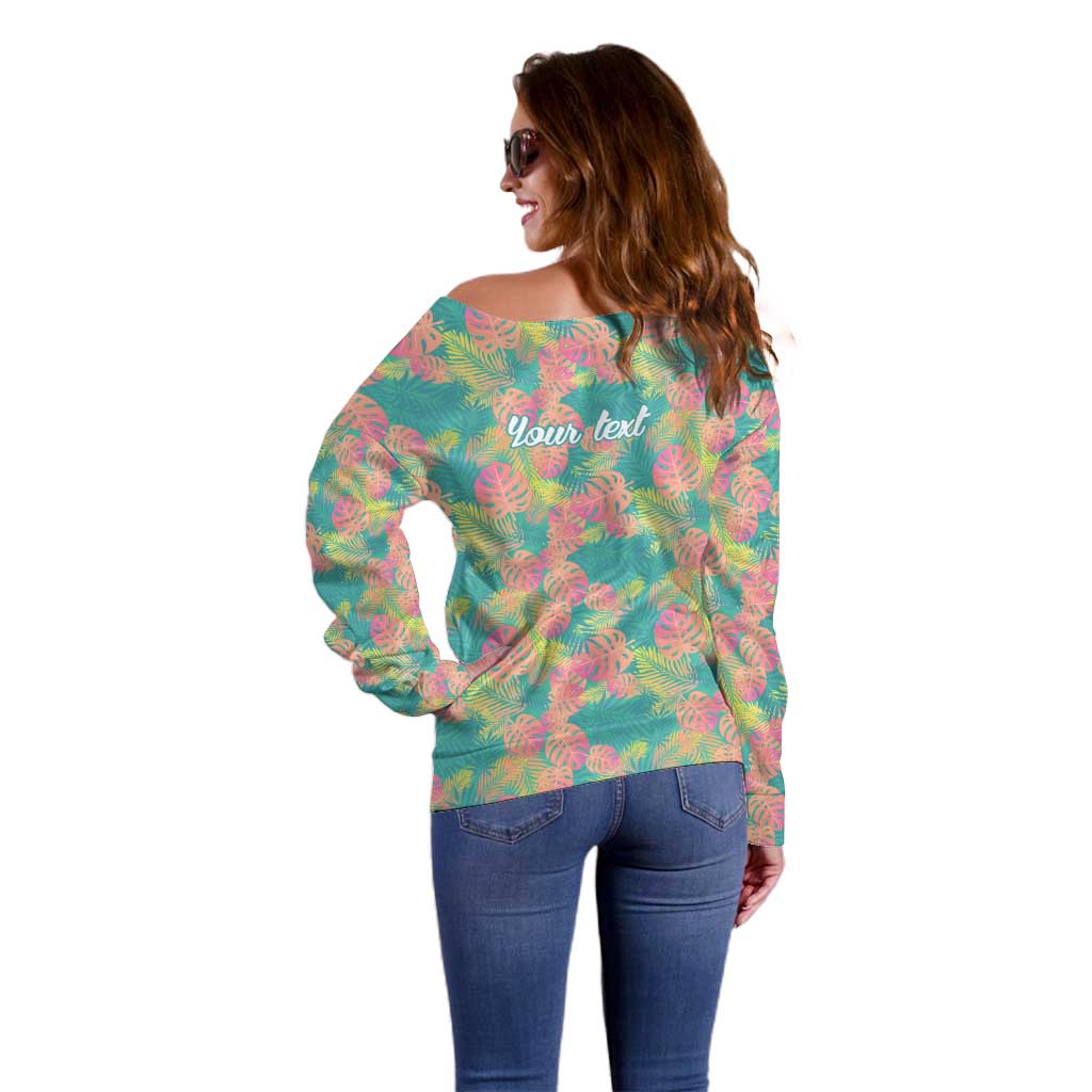 Seamless Hawaiian Quilt Pattern Off Shoulder Sweater Hawaii Culture Palm Leaf Tropical - Polynesian Pride