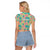 Seamless Hawaiian Quilt Pattern Raglan Cropped T Shirt Hawaii Culture Palm Leaf Tropical - Polynesian Pride