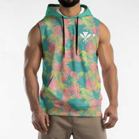 Seamless Hawaiian Quilt Pattern Sleeveless Hoodie Hawaii Culture Palm Leaf Tropical - Polynesian Pride