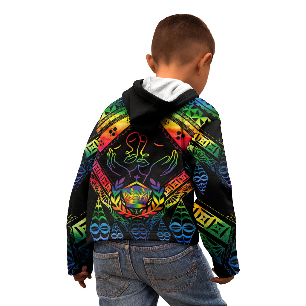 Tonga LGBT Kid Hoodie Love Is Love Ngatu Rainbow Water Color LT9 - Polynesian Pride