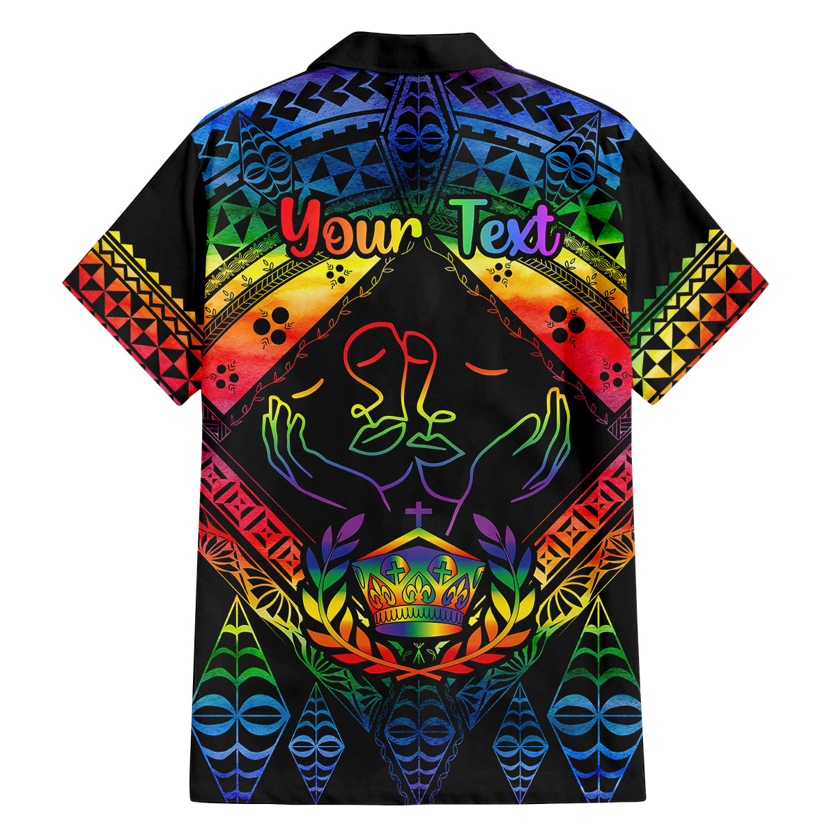 Personalised Tonga LGBT Family Matching Long Sleeve Bodycon Dress and Hawaiian Shirt Love Is Love Ngatu Rainbow Water Color LT9 - Polynesian Pride