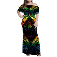Personalised Tonga LGBT Family Matching Off Shoulder Maxi Dress and Hawaiian Shirt Love Is Love Ngatu Rainbow Water Color LT9 Dad's Shirt - Long Sleeve Black - Polynesian Pride