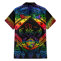 Personalised Tonga LGBT Family Matching Off Shoulder Short Dress and Hawaiian Shirt Love Is Love Ngatu Rainbow Water Color LT9 - Polynesian Pride