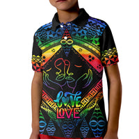 Personalised Tonga LGBT Kid Polo Shirt Love Is Love Ngatu Rainbow Water Color LT9 Kid Black - Polynesian Pride