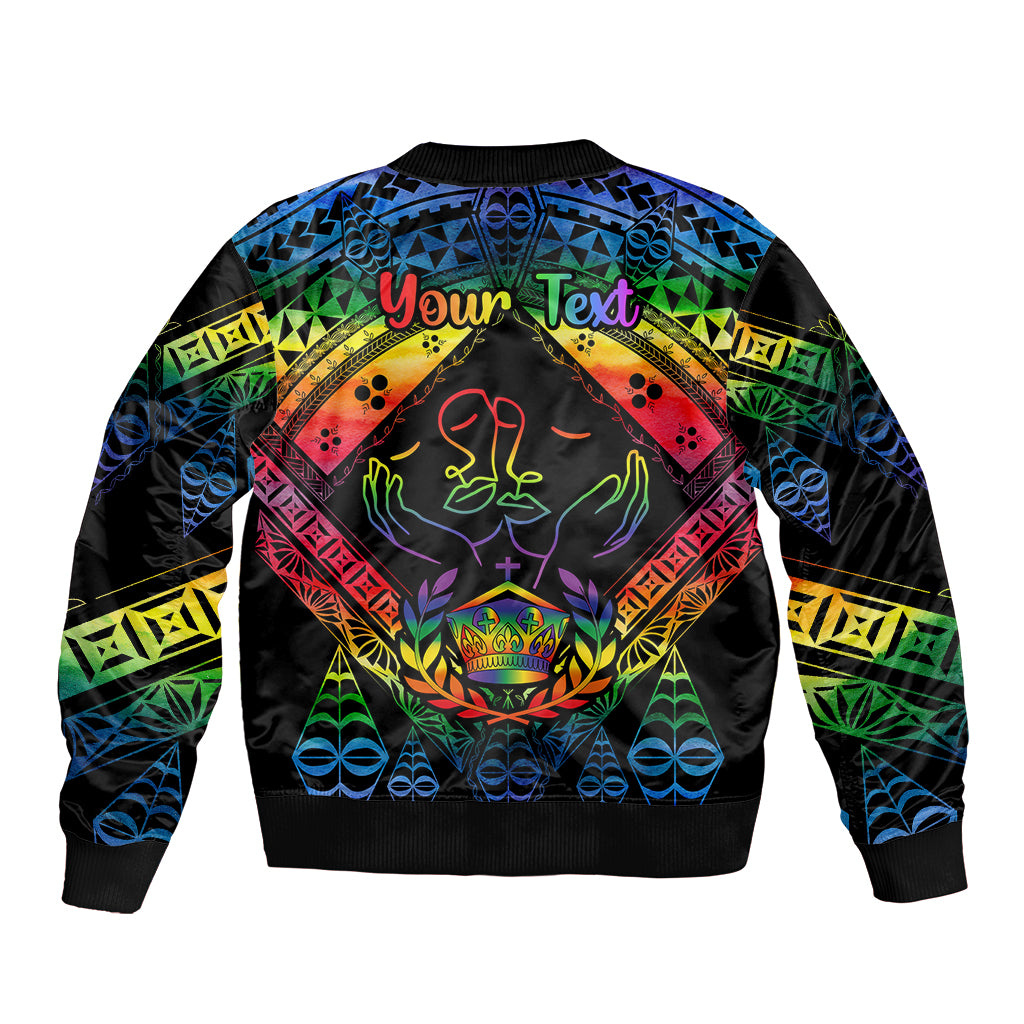 personalised-tonga-lgbt-sleeve-zip-bomber-jacket-love-is-love-ngatu-rainbow-water-color