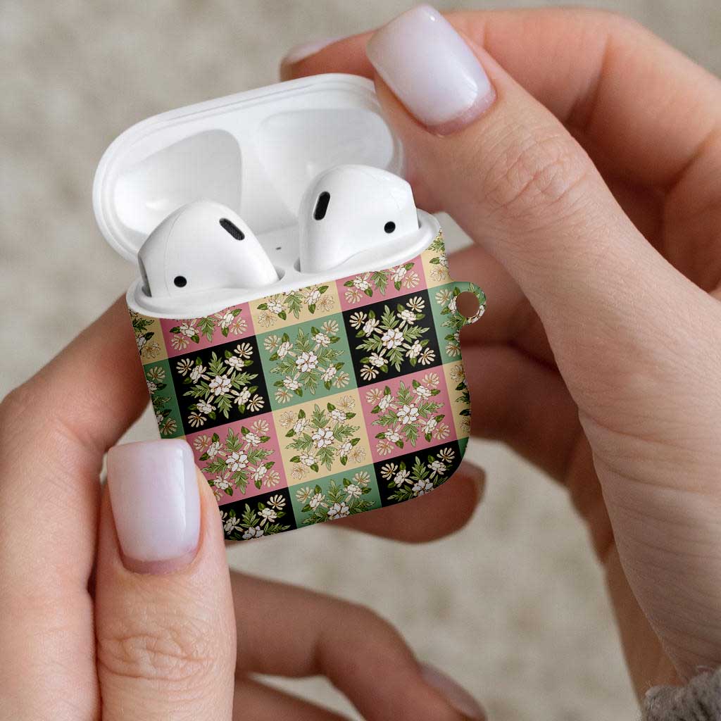 Seamless Pattern Maile and Pikake Lei AirPods Case Squares Maile Leaf - Polynesian Pride