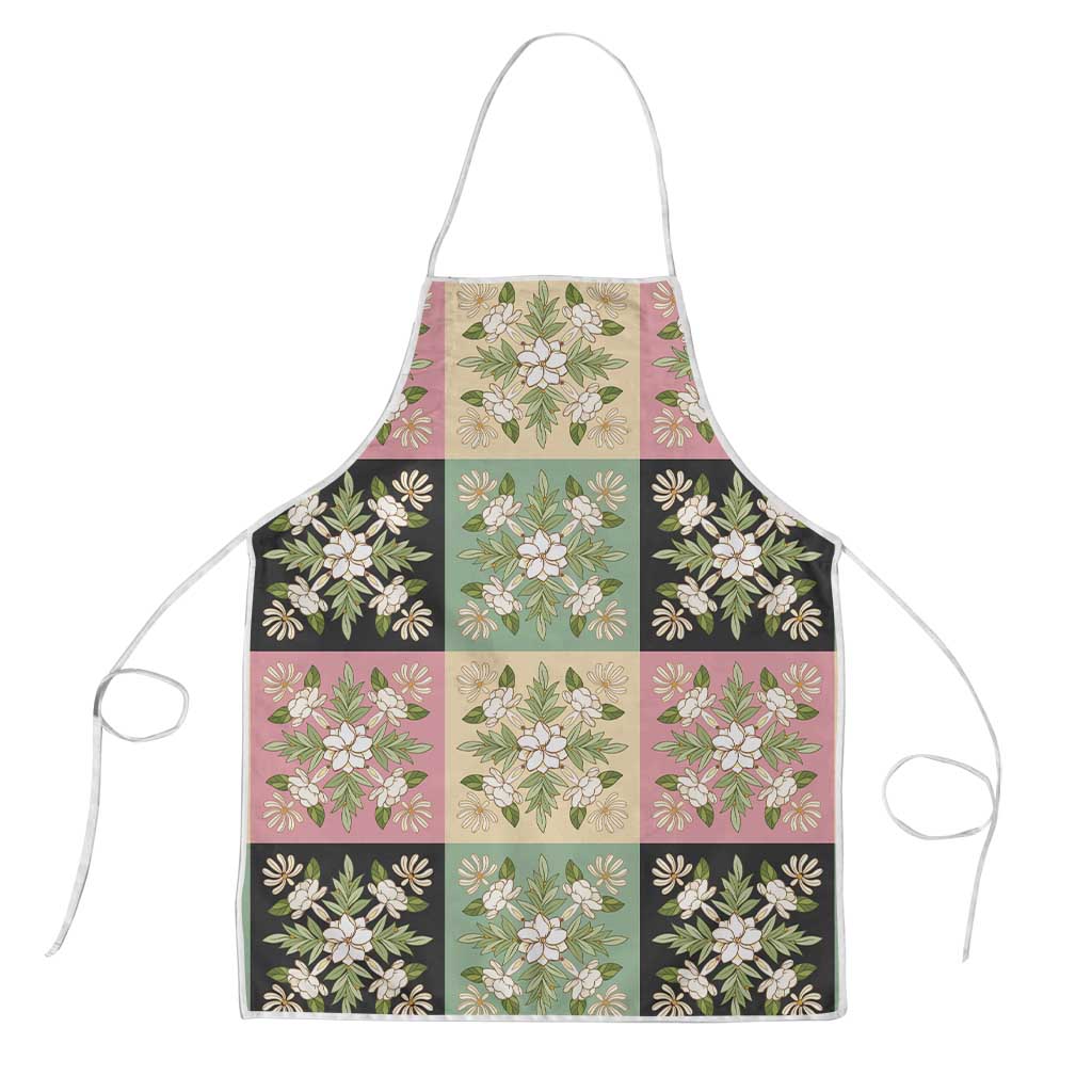 Seamless Pattern Maile and Pikake Lei Apron Squares Maile Leaf - Polynesian Pride