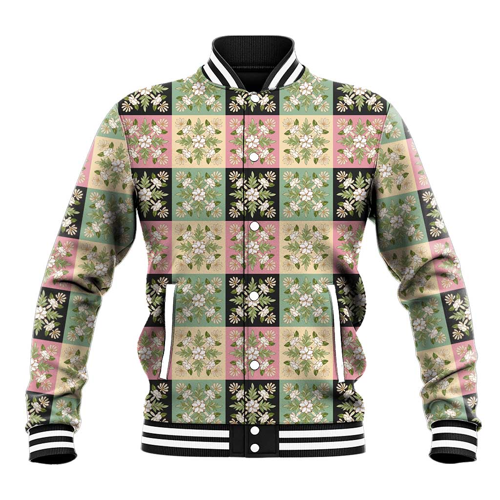 Seamless Pattern Maile and Pikake Lei Baseball Jacket Squares Maile Leaf - Polynesian Pride
