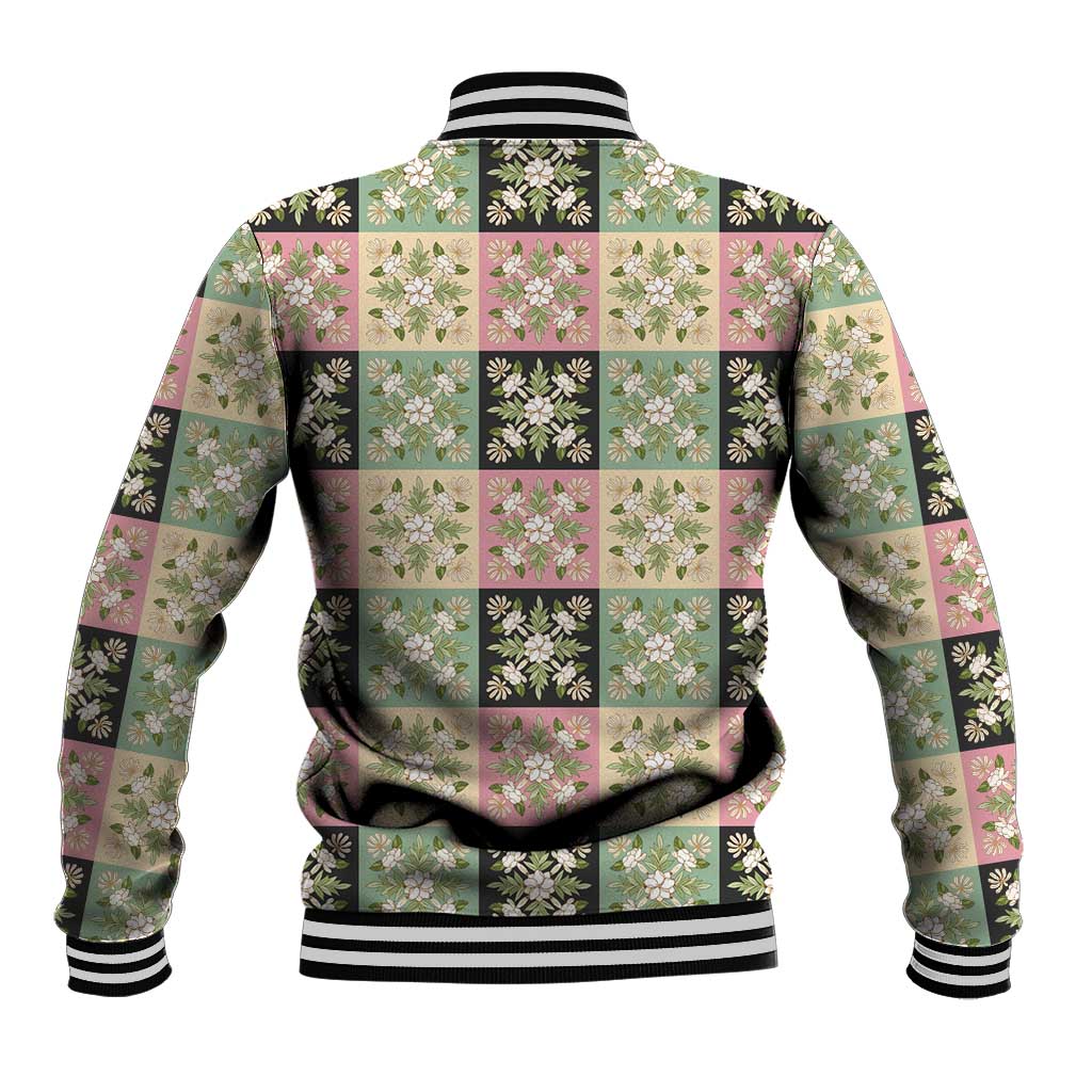 Seamless Pattern Maile and Pikake Lei Baseball Jacket Squares Maile Leaf - Polynesian Pride