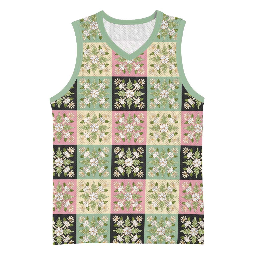Seamless Pattern Maile and Pikake Lei Basketball Jersey Squares Maile Leaf - Polynesian Pride