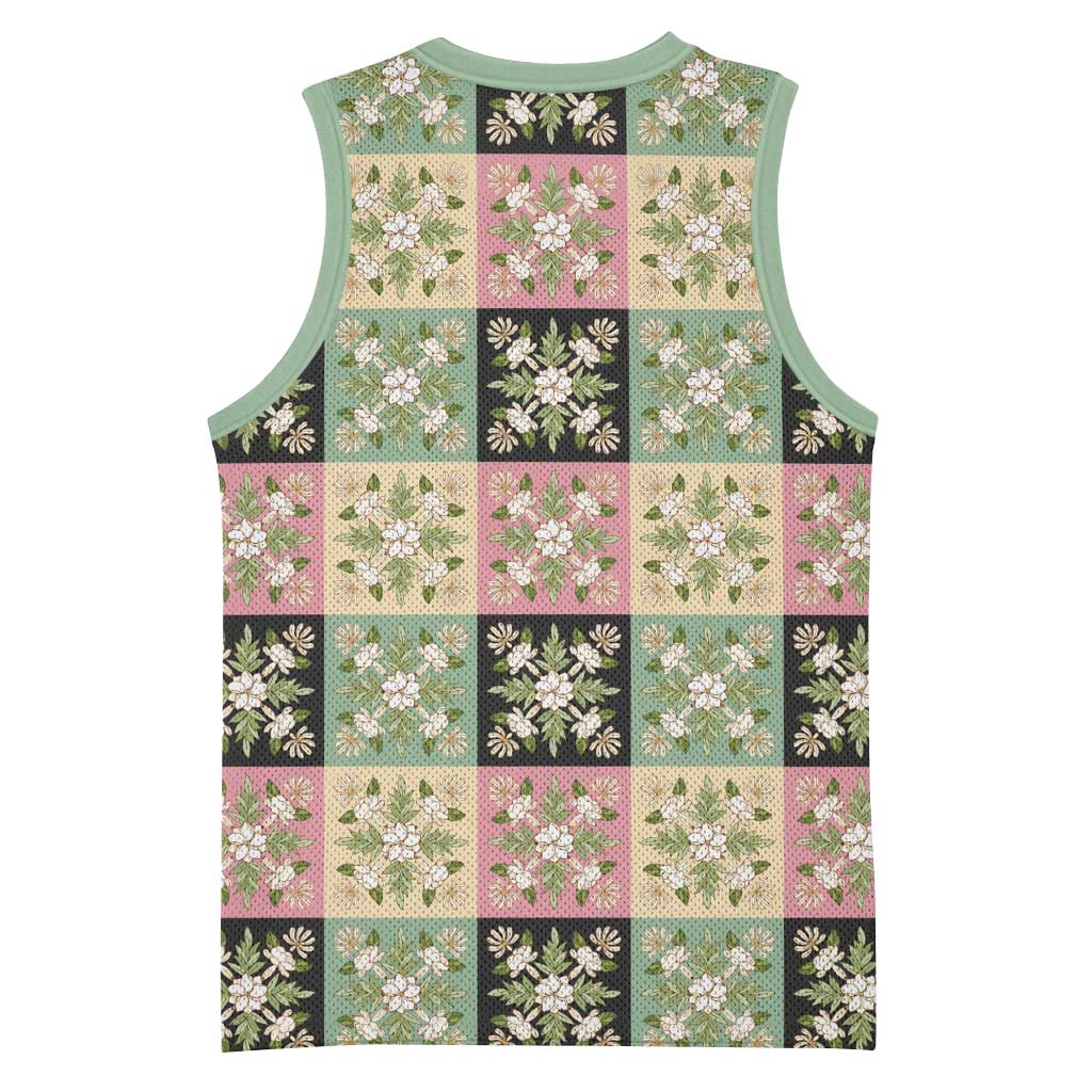 Seamless Pattern Maile and Pikake Lei Basketball Jersey Squares Maile Leaf - Polynesian Pride