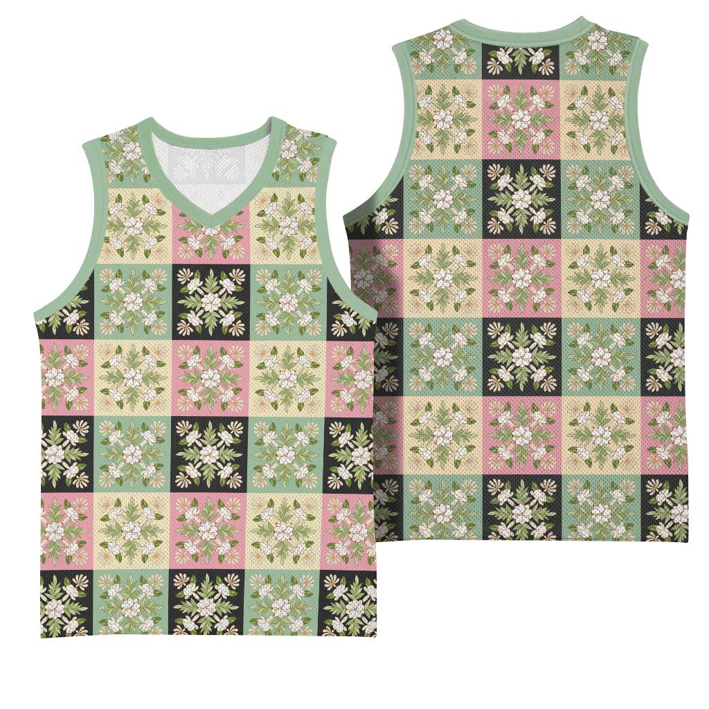 Seamless Pattern Maile and Pikake Lei Basketball Jersey Squares Maile Leaf - Polynesian Pride