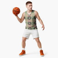 Seamless Pattern Maile and Pikake Lei Basketball Jersey Squares Maile Leaf - Polynesian Pride