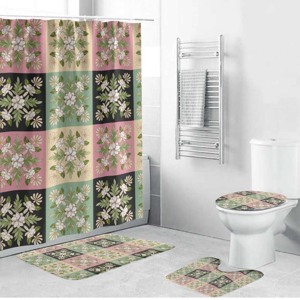 Seamless Pattern Maile and Pikake Lei Bathroom Set Squares Maile Leaf - Polynesian Pride