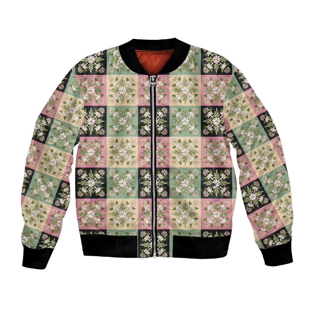 Seamless Pattern Maile and Pikake Lei Bomber Jacket Squares Maile Leaf - Polynesian Pride