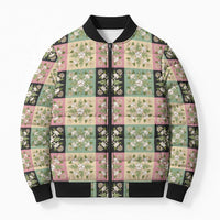 Seamless Pattern Maile and Pikake Lei Bomber Puffer Jacket Squares Maile Leaf - Polynesian Pride