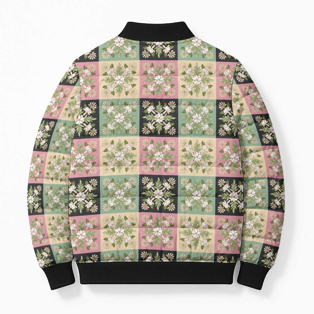 Seamless Pattern Maile and Pikake Lei Bomber Puffer Jacket Squares Maile Leaf - Polynesian Pride