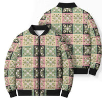 Seamless Pattern Maile and Pikake Lei Bomber Puffer Jacket Squares Maile Leaf - Polynesian Pride