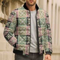 Seamless Pattern Maile and Pikake Lei Bomber Puffer Jacket Squares Maile Leaf - Polynesian Pride
