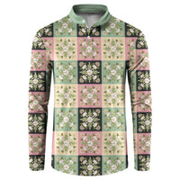 Seamless Pattern Maile and Pikake Lei Button Sweatshirt Squares Maile Leaf - Polynesian Pride