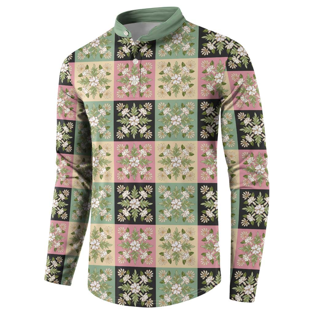 Seamless Pattern Maile and Pikake Lei Button Sweatshirt Squares Maile Leaf - Polynesian Pride
