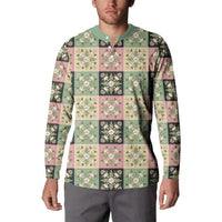 Seamless Pattern Maile and Pikake Lei Button Sweatshirt Squares Maile Leaf - Polynesian Pride