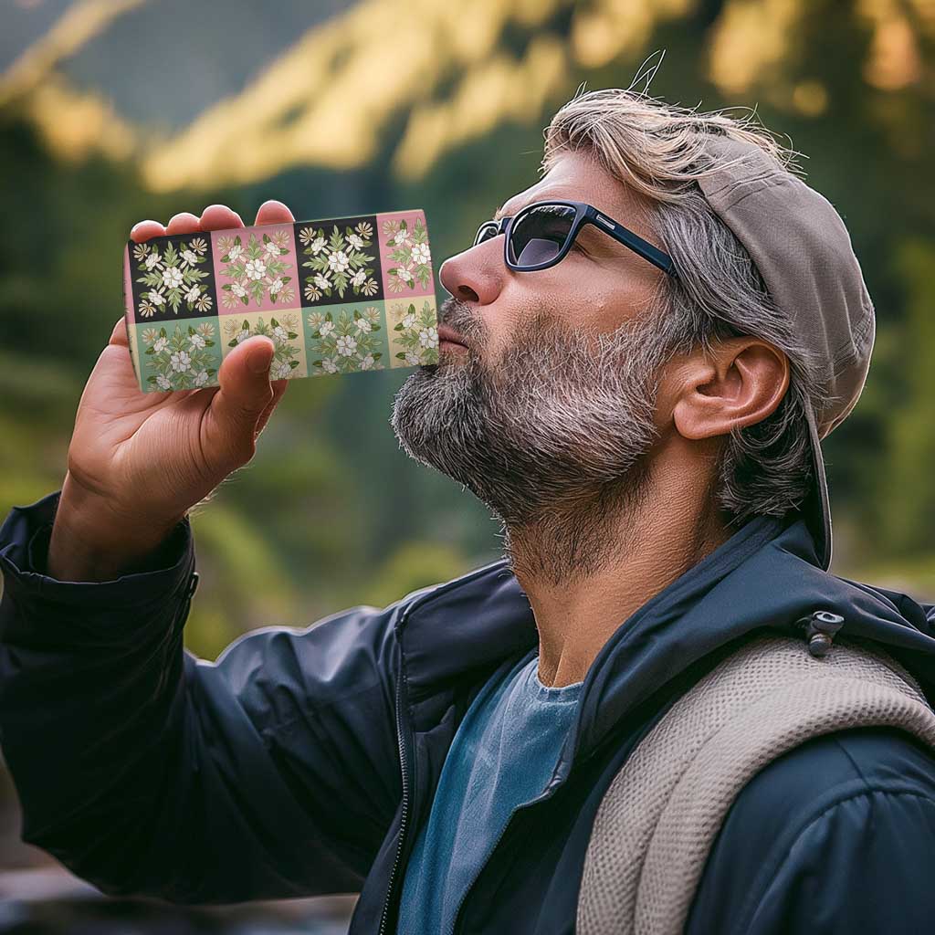 Seamless Pattern Maile and Pikake Lei 4 in 1 Can Cooler Tumbler Squares Maile Leaf - Polynesian Pride