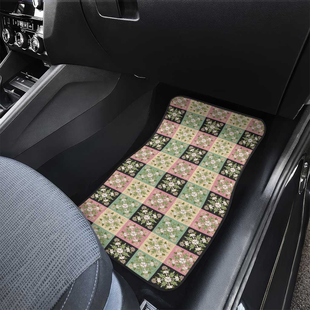 Seamless Pattern Maile and Pikake Lei Car Mats Squares Maile Leaf - Polynesian Pride