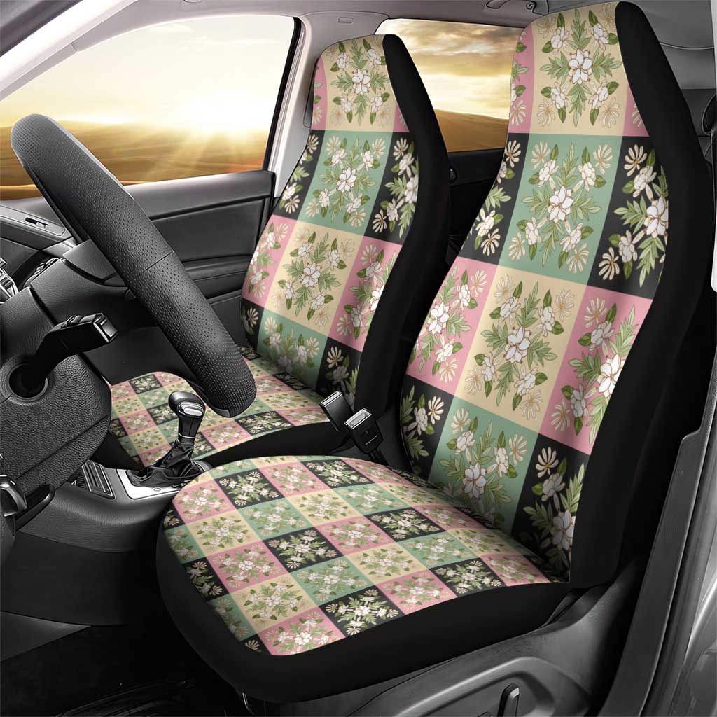 Seamless Pattern Maile and Pikake Lei Car Seat Cover Squares Maile Leaf - Polynesian Pride