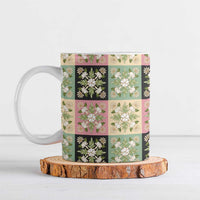 Seamless Pattern Maile and Pikake Lei Ceramic Mug Squares Maile Leaf - Polynesian Pride