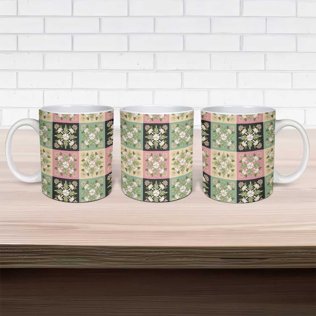 Seamless Pattern Maile and Pikake Lei Ceramic Mug Squares Maile Leaf - Polynesian Pride