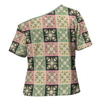 Seamless Pattern Maile and Pikake Lei Cross Shoulder Shirt Squares Maile Leaf - Polynesian Pride