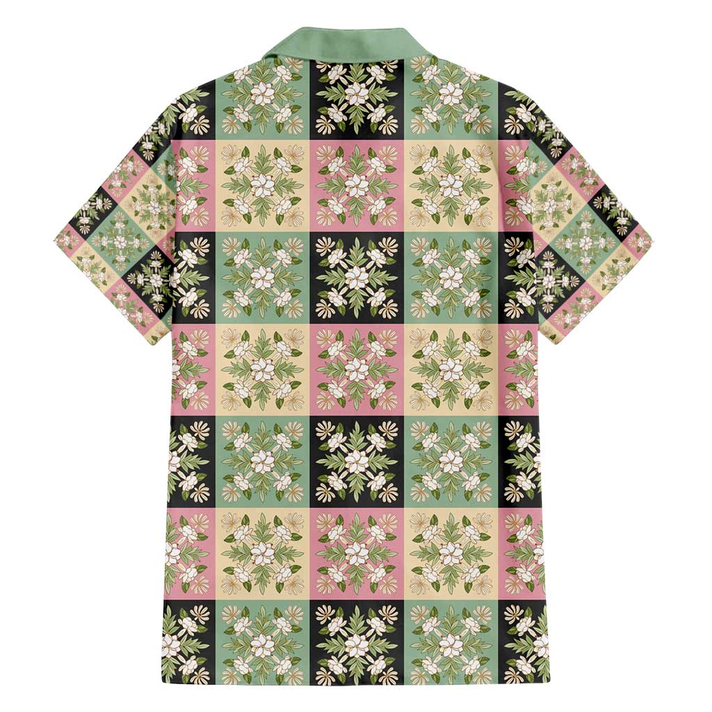 Seamless Pattern Maile and Pikake Lei Family Matching Long Sleeve Bodycon Dress and Hawaiian Shirt Squares Maile Leaf - Polynesian Pride
