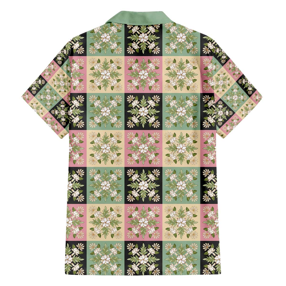 Seamless Pattern Maile and Pikake Lei Family Matching Off The Shoulder Long Sleeve Dress and Hawaiian Shirt Squares Maile Leaf - Polynesian Pride