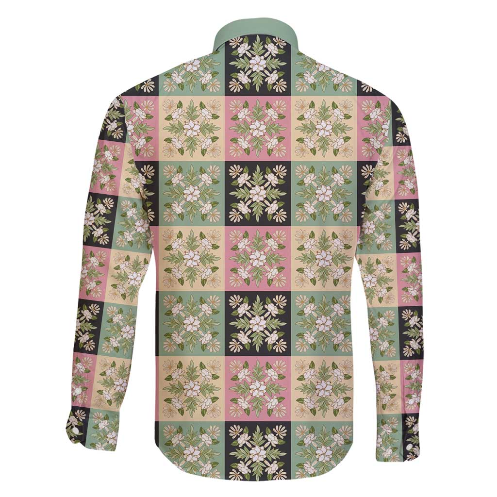 Seamless Pattern Maile and Pikake Lei Family Matching Off Shoulder Maxi Dress and Hawaiian Shirt Squares Maile Leaf - Polynesian Pride