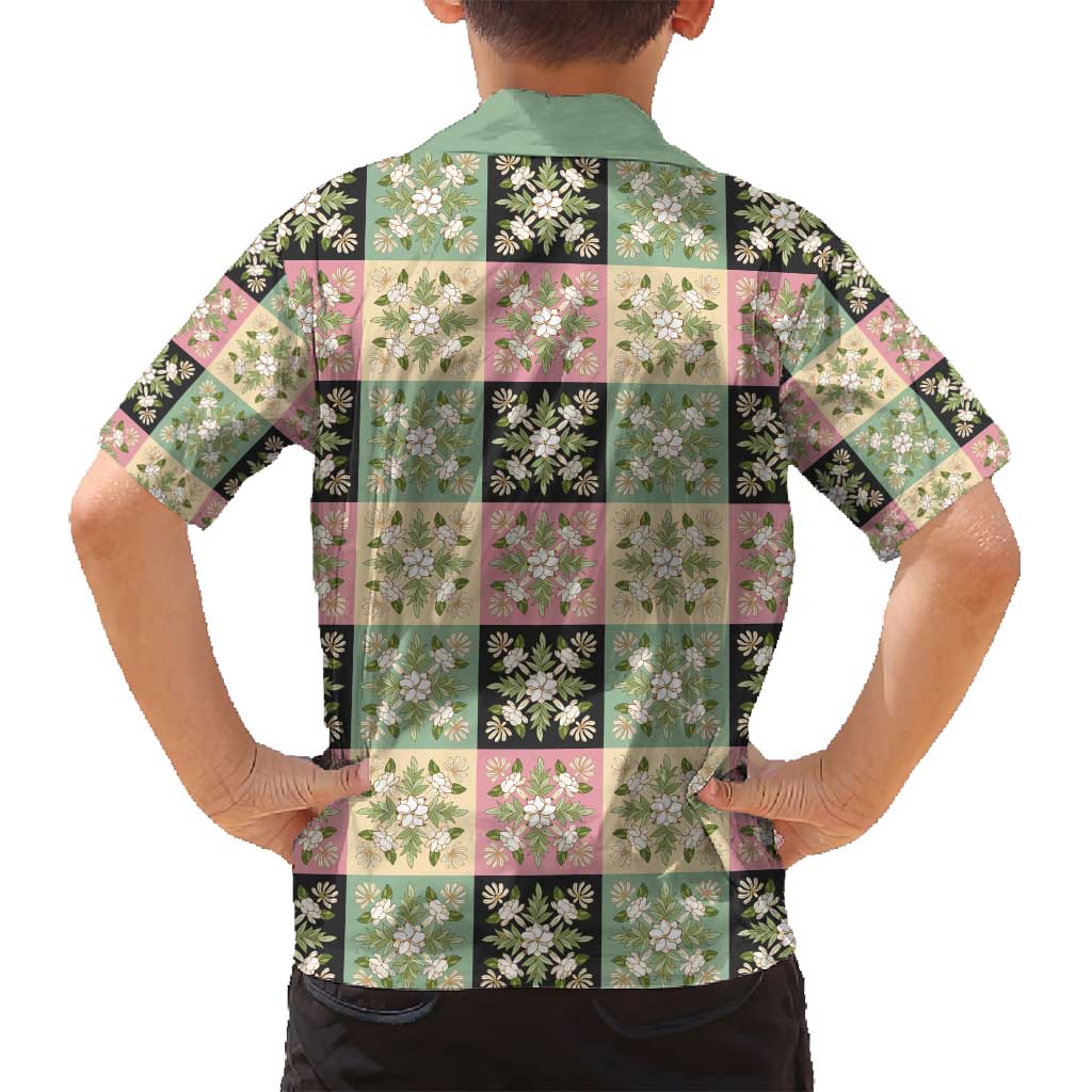 Seamless Pattern Maile and Pikake Lei Family Matching Puletasi and Hawaiian Shirt Squares Maile Leaf - Polynesian Pride