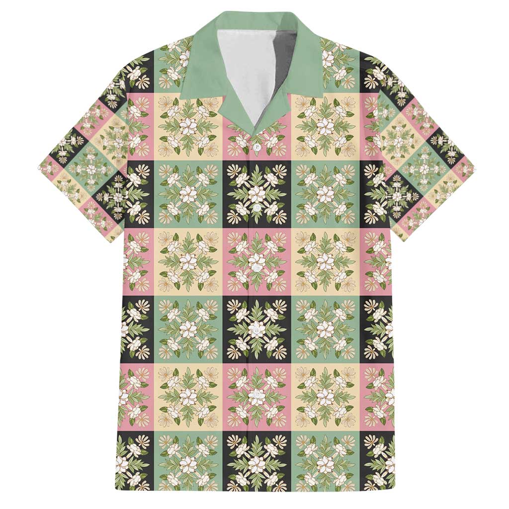 Seamless Pattern Maile and Pikake Lei Family Matching Puletasi and Hawaiian Shirt Squares Maile Leaf - Polynesian Pride