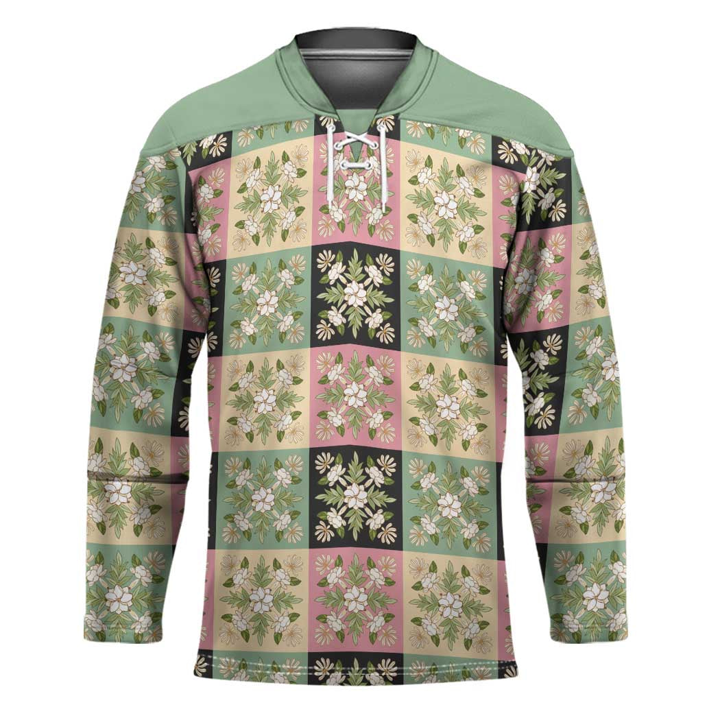 Seamless Pattern Maile and Pikake Lei Hockey Jersey Squares Maile Leaf - Polynesian Pride