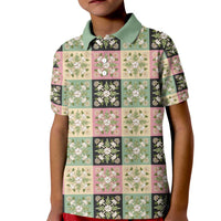 Seamless Pattern Maile and Pikake Lei Kid Polo Shirt Squares Maile Leaf - Polynesian Pride