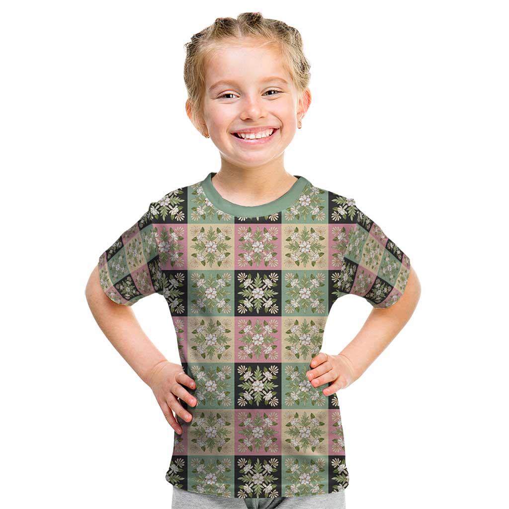 Seamless Pattern Maile and Pikake Lei Kid T Shirt Squares Maile Leaf - Polynesian Pride