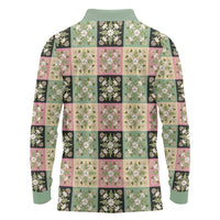 Seamless Pattern Maile and Pikake Lei Long Sleeve Polo Shirt Squares Maile Leaf - Polynesian Pride