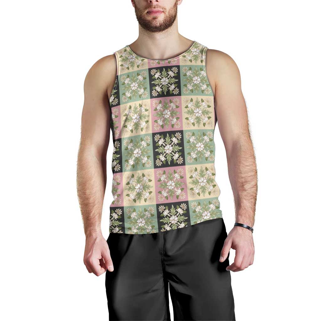 Seamless Pattern Maile and Pikake Lei Men Tank Top Squares Maile Leaf - Polynesian Pride