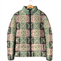 Seamless Pattern Maile and Pikake Lei Padded Jacket Squares Maile Leaf - Polynesian Pride
