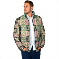 Seamless Pattern Maile and Pikake Lei Padded Jacket Squares Maile Leaf - Polynesian Pride