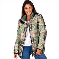 Seamless Pattern Maile and Pikake Lei Padded Jacket Squares Maile Leaf - Polynesian Pride