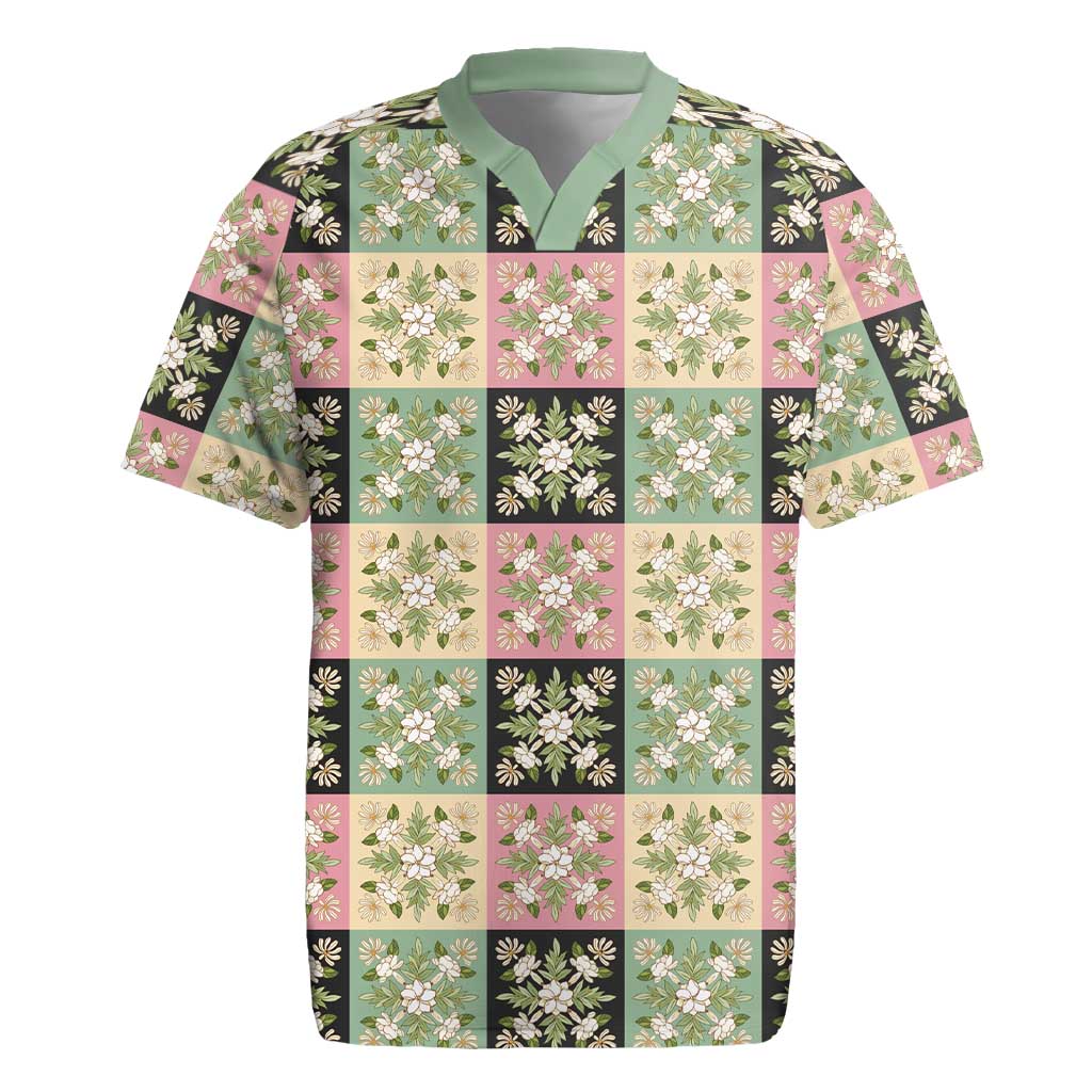 Seamless Pattern Maile and Pikake Lei Rugby Jersey Squares Maile Leaf - Polynesian Pride